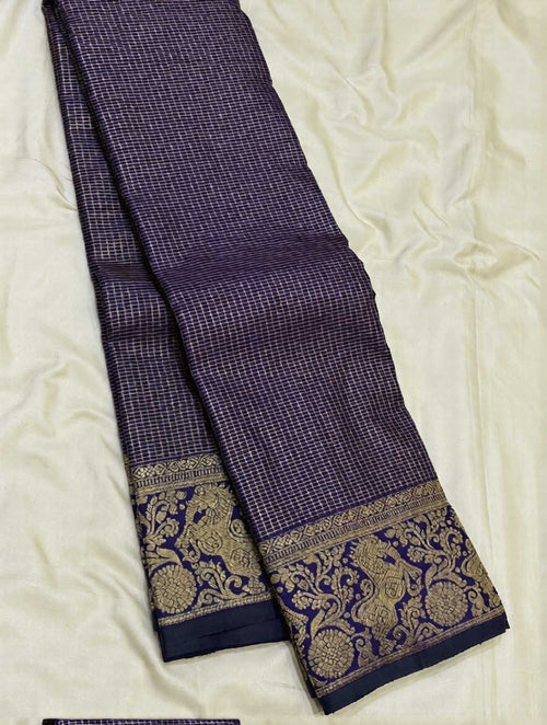 Banarasi soft silk zari jacquard saree with traditional motifs by The Drape Culture