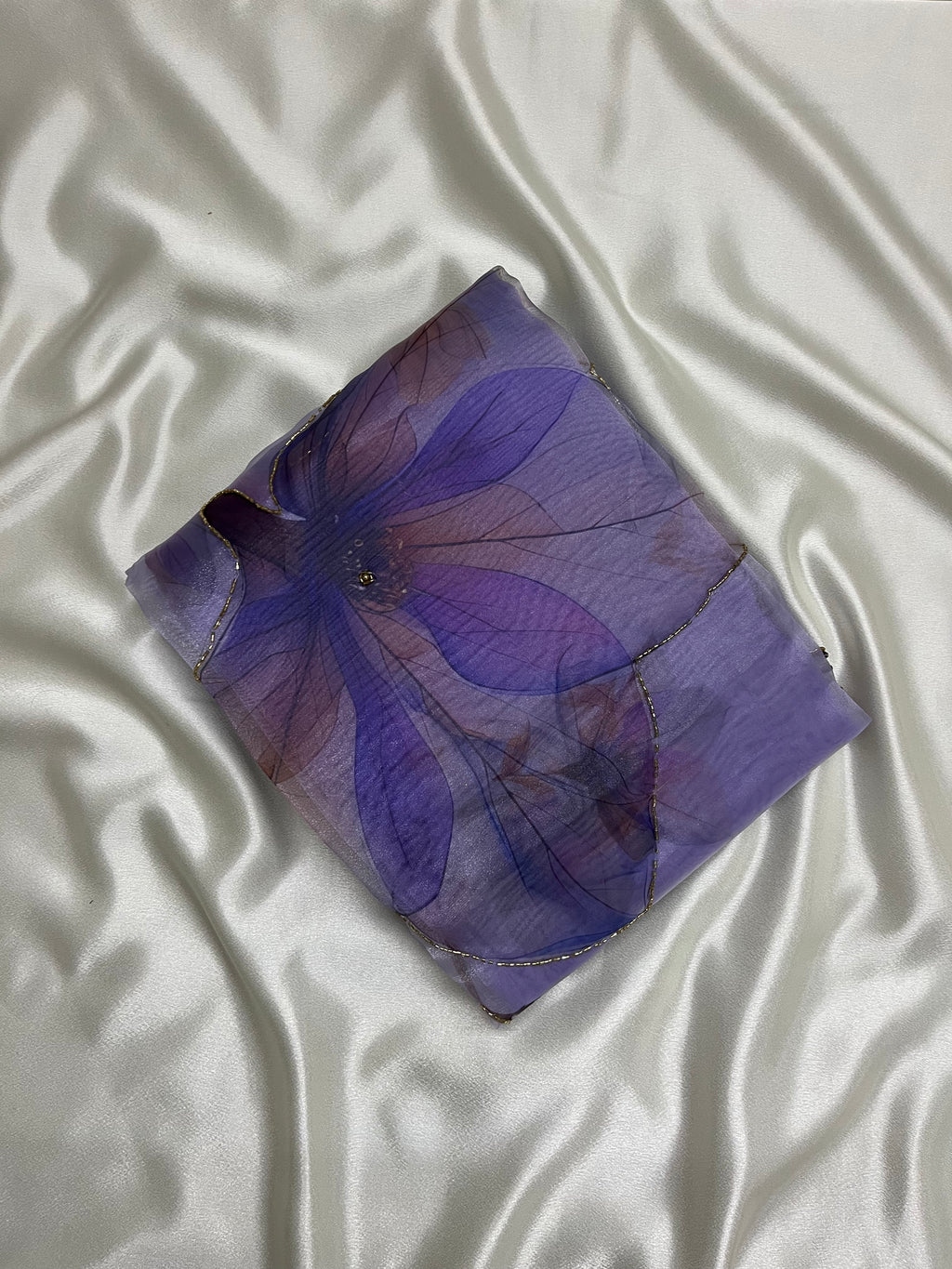 Soft Organza Digital Print Saree with Cutdana Handwork Border