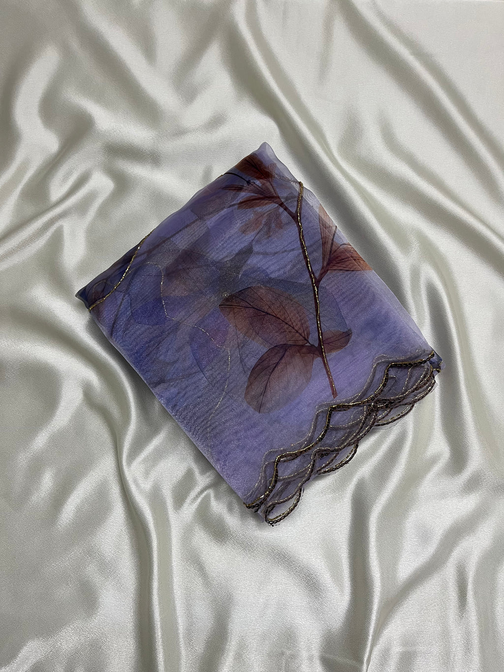 Soft Organza Digital Print Saree with Cutdana Handwork Border