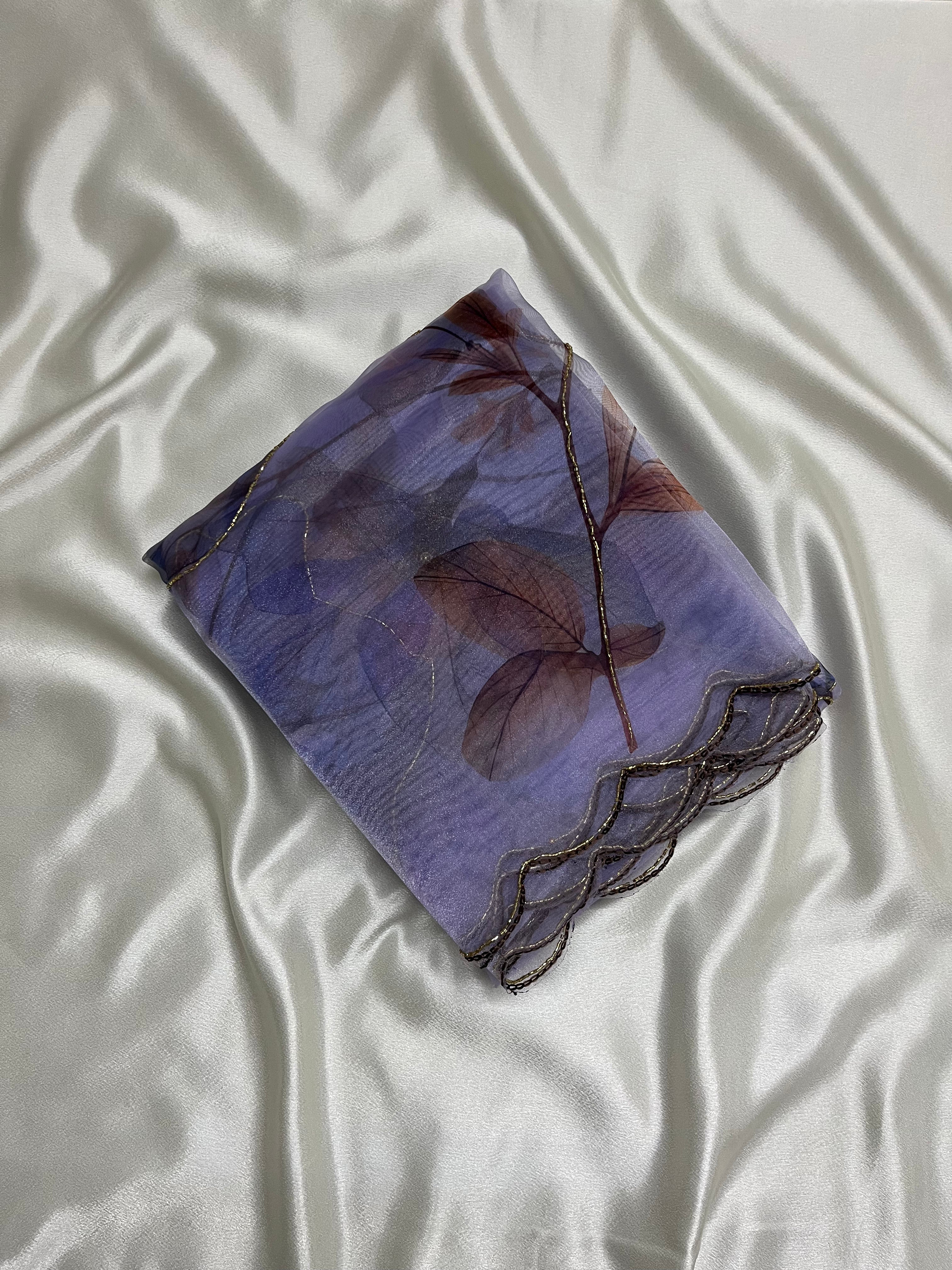 Soft Organza Digital Print Saree with Cutdana Handwork Border