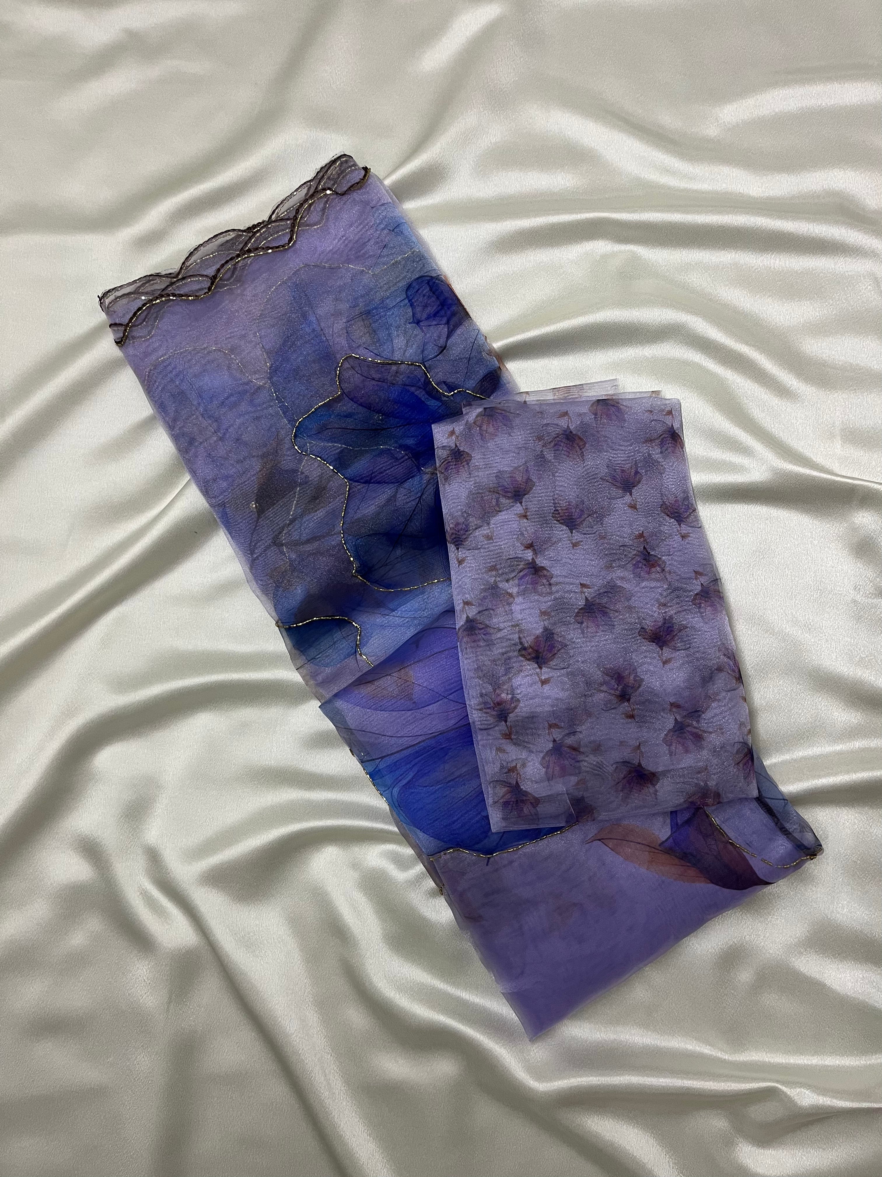 Soft Organza Digital Print Saree with Cutdana Handwork Border