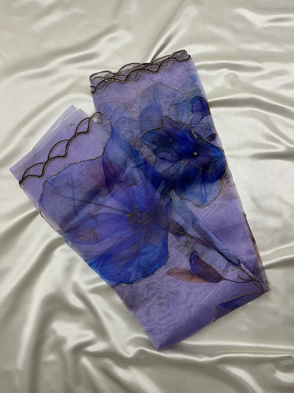 Soft Organza Digital Print Saree with Cutdana Handwork Border