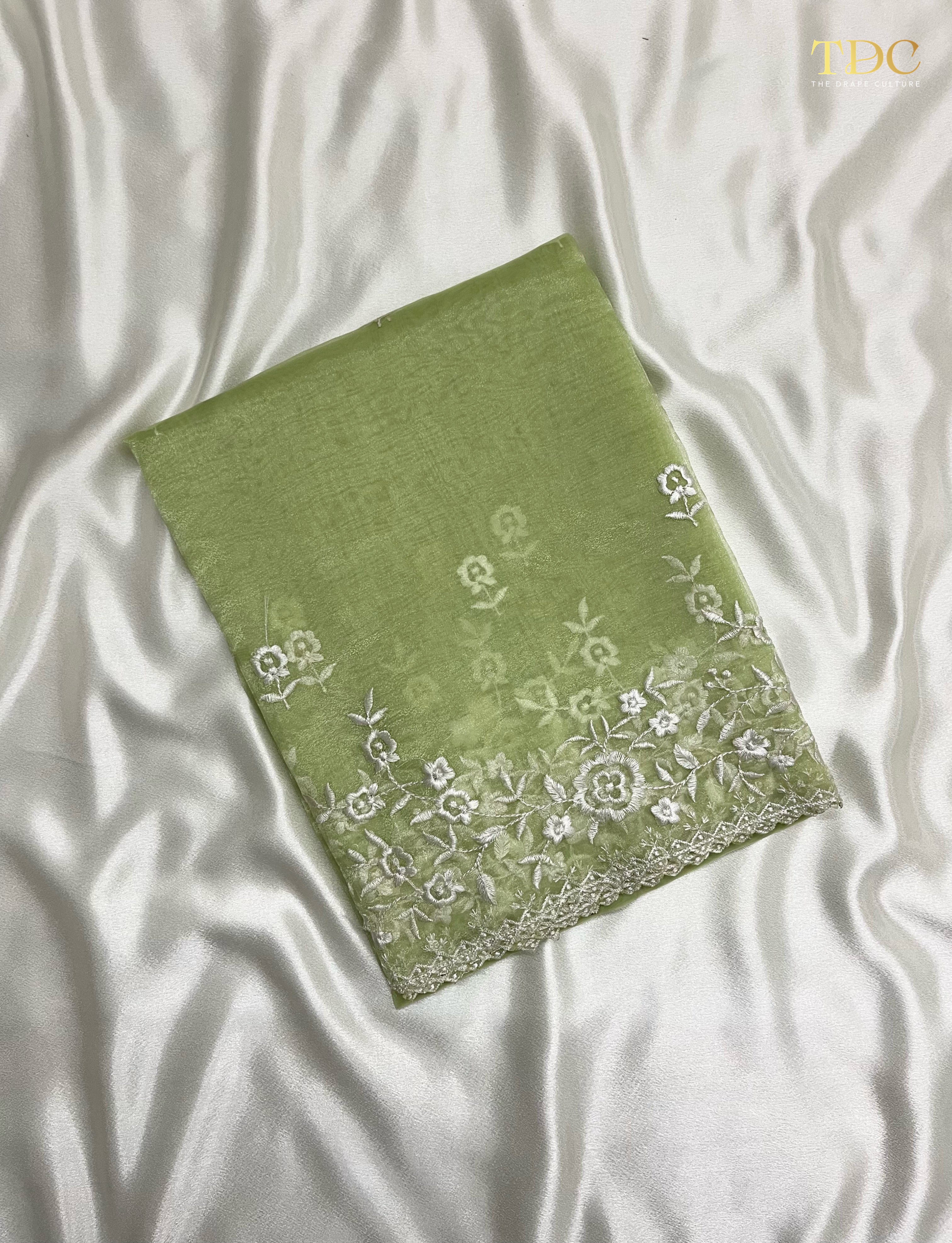 Soft Organza Embroidery Saree with Cut Work Border & Banglori Silk Blouse