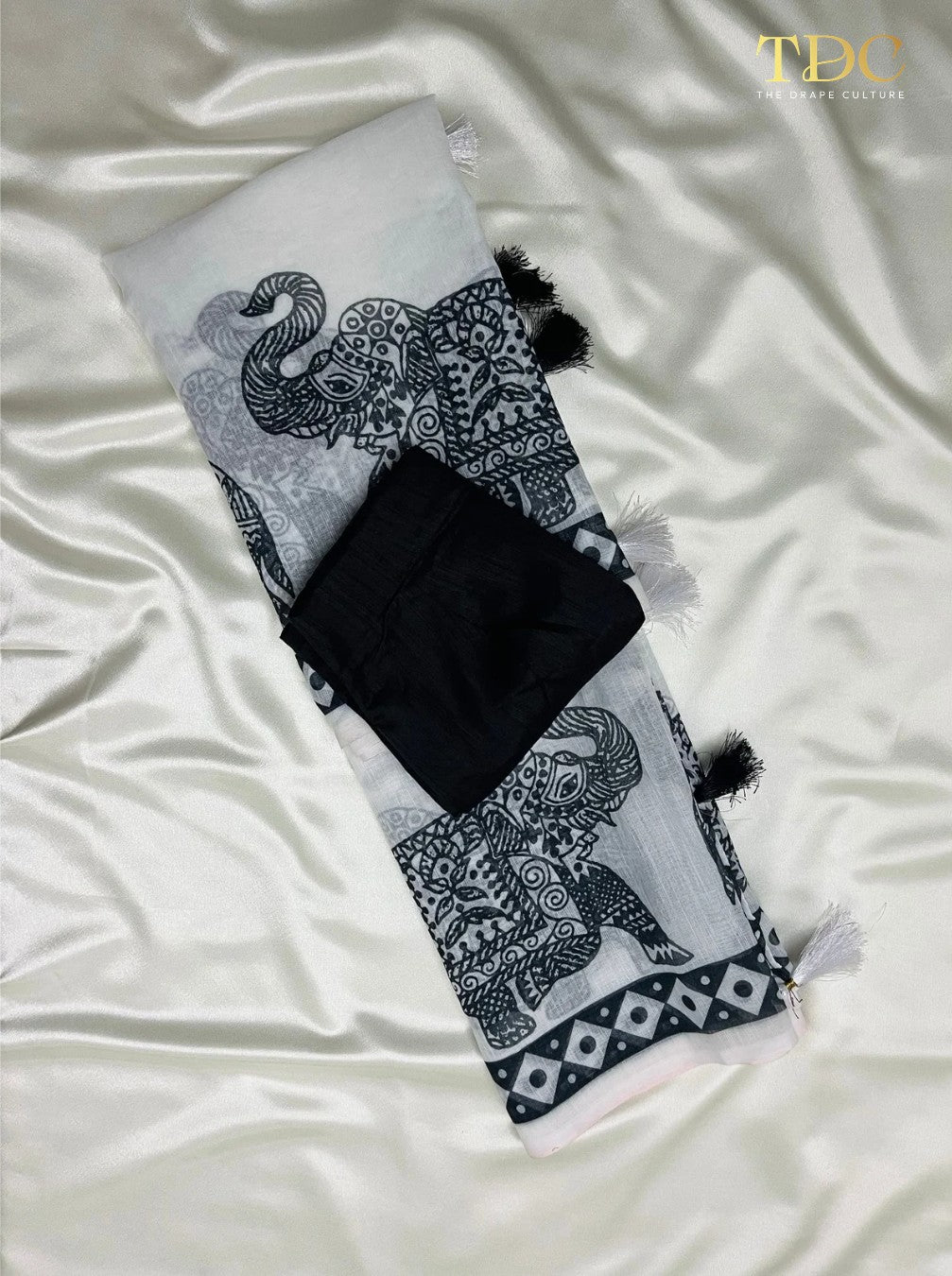 Handloom Linen Cotton Printed Festive Saree