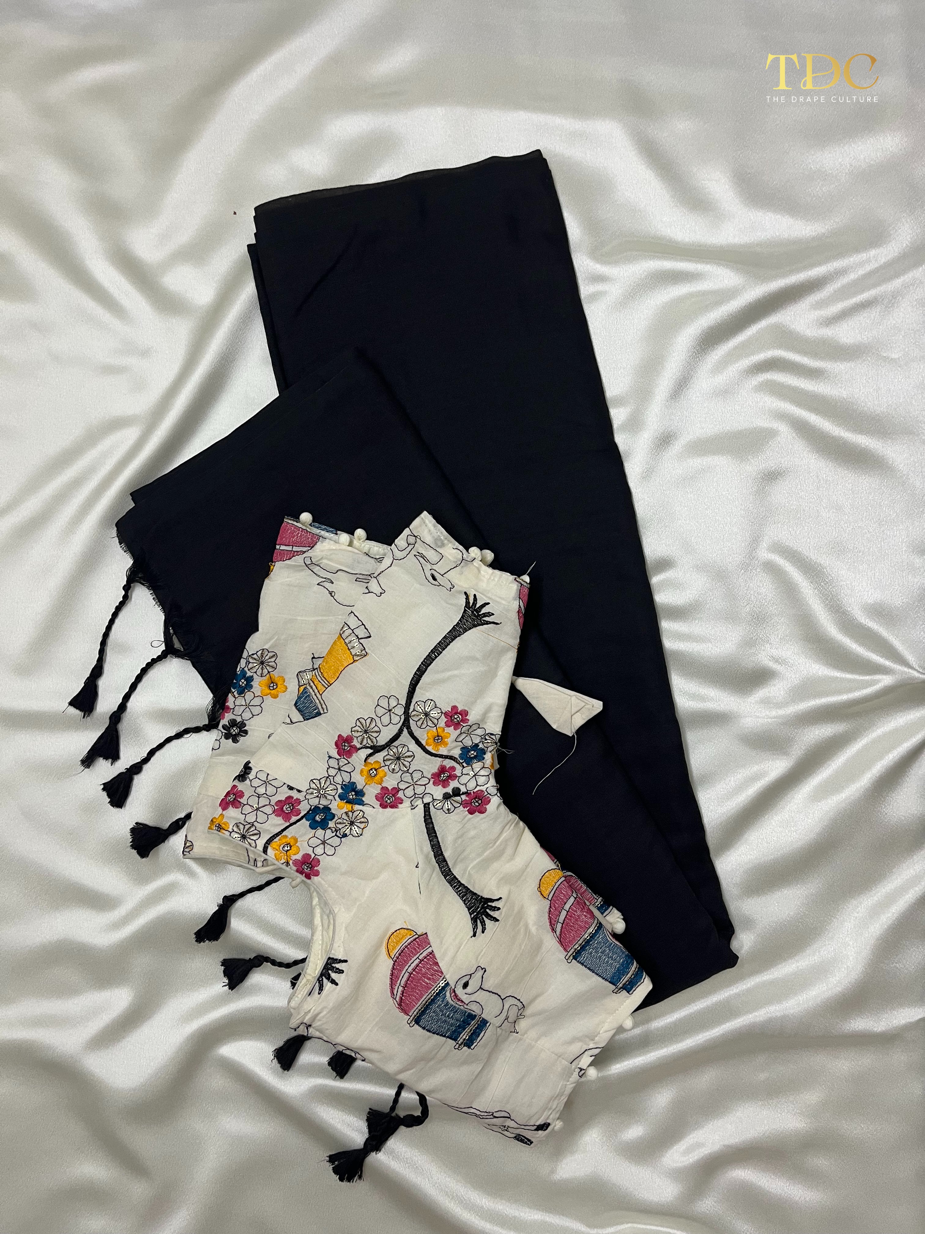 Handloom Khadi Cotton Saree with Heavy Embroidered Blouse