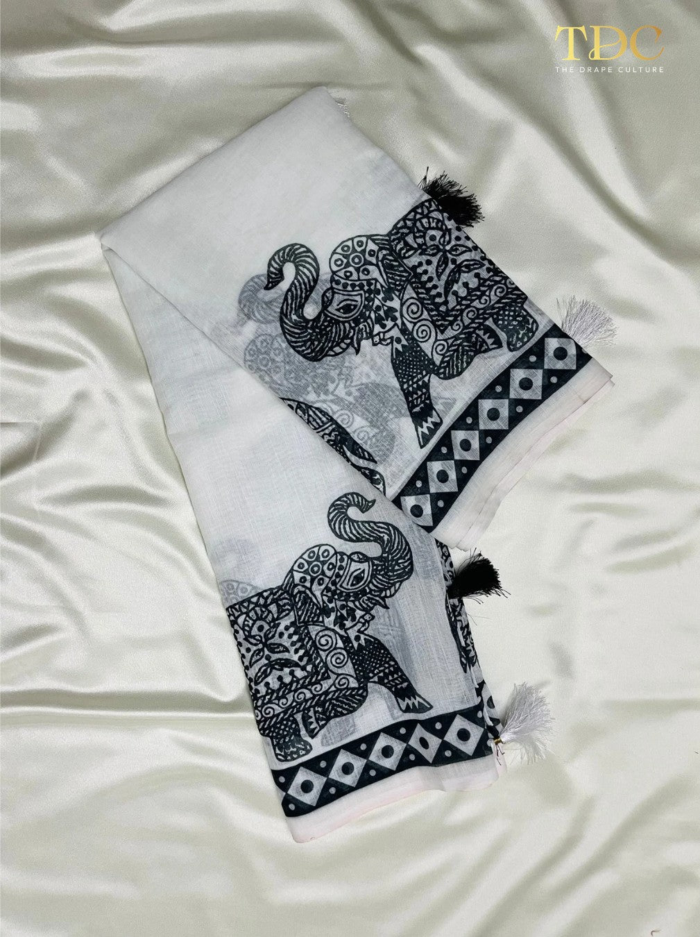 Handloom Linen Cotton Printed Festive Saree